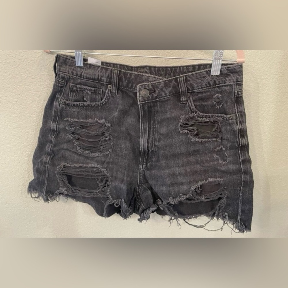 American Eagle Outfitters Black denim Jean Shorts 10 Cut offs Raw Hem destroyed
